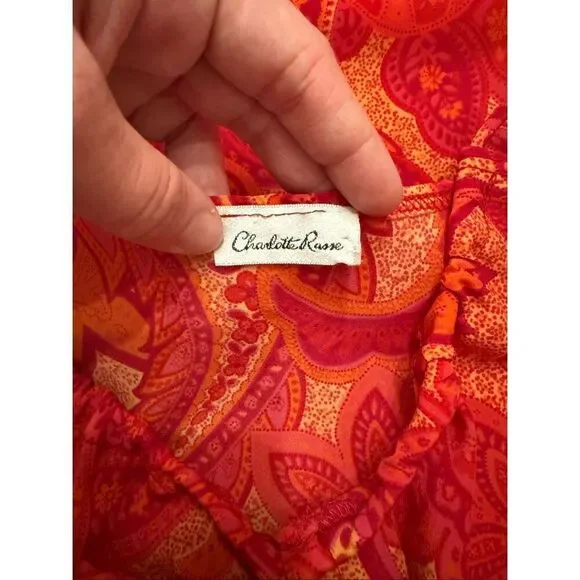 Vintage Y2K Charlotte Russe Red Orange Paisley Tie Front Mini Dress Medium/Large - Picture 3 of 4